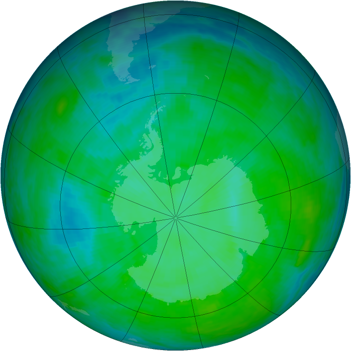Antarctic ozone map for 31 December 1992